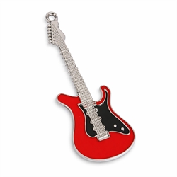 Vedhæng - Guitar. Emaljeret og forsølvet. Rød. 74 mm