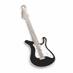 Vedhæng - Guitar. Emaljeret og forsølvet. Sort. 74 mm