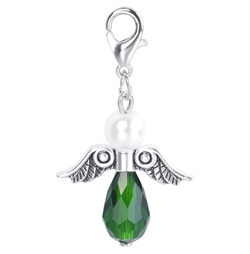 Lykkeengel m/ perle og krystal dråbe. Grøn. 40 mm