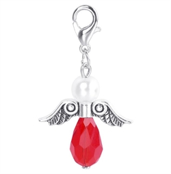 Lykkeengel m/ perle og krystal dråbe. Rød. 40 mm