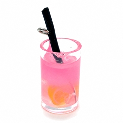 Vedhæng. Smoothie - drink med sugerør. Pink. 26 mm