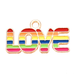 Vedhæng. Love. Pride-regnbue farver. Forgyldt. 22 mm