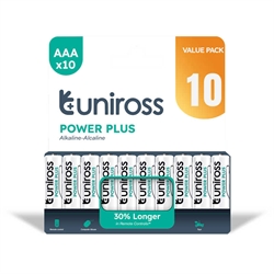 10 stk. Uniross Power Plus AAA-LR03 batterier 1.5V