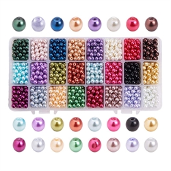 Glasperler - voksperler. Perlesæt. 6 mm. 24 farver. 1600 stk.